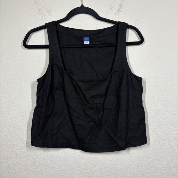 Old Navy Womens Small Sleeveless Linen Blend Crop Top Black Square Neckline - Picture 2 of 7
